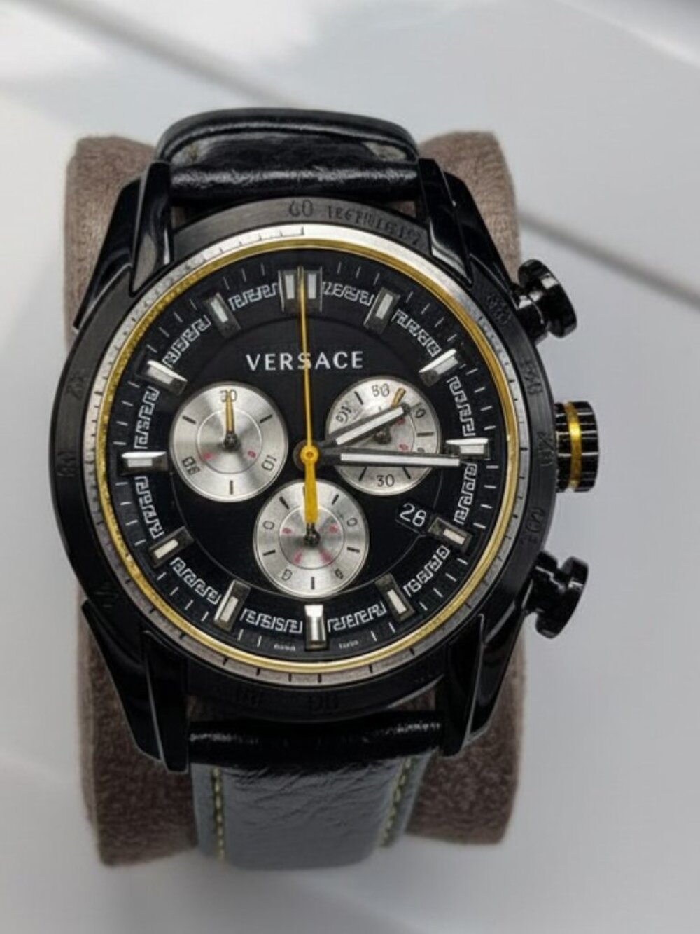 VERSACE BLACK LEATHER MEN'S WATCH- OPEN BOX